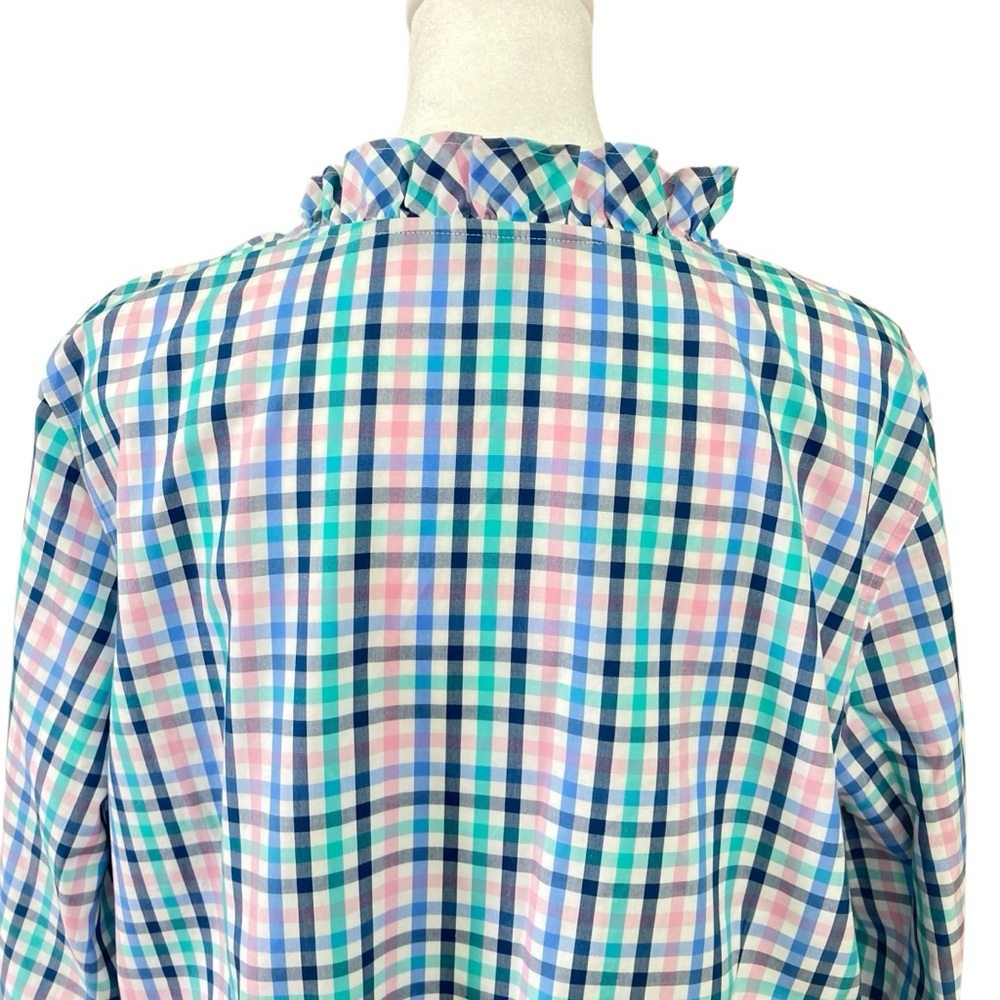 Talbots Ruffle Neck Popover Tunic Gingham Check Cotton 3/4 Sleeve (Size 16‎ P) - Picture 5 of 11